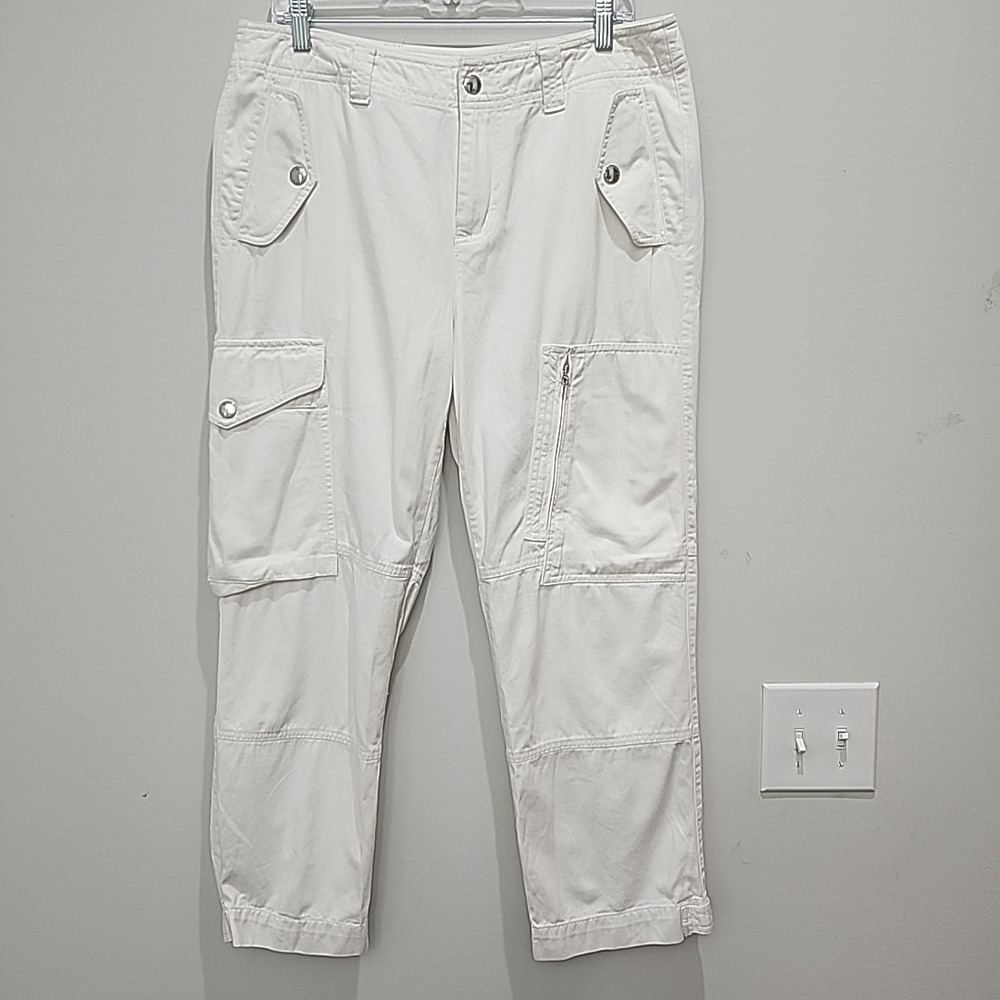 Lauren Ralph Lauren Women Sz 10 White Cargo Pants Utility Pockets‎ Casual Beach